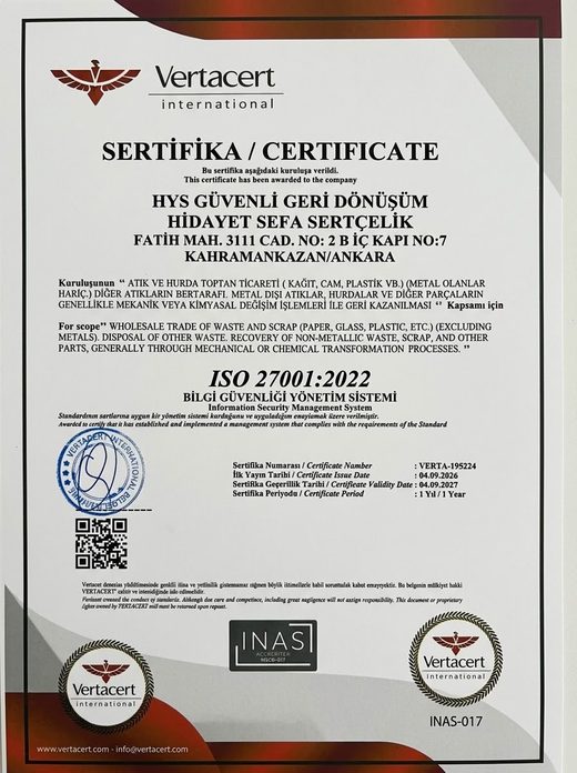 ISO 27001:2022 Bilgi Güvenliği Yönetim Sistemi belgesi